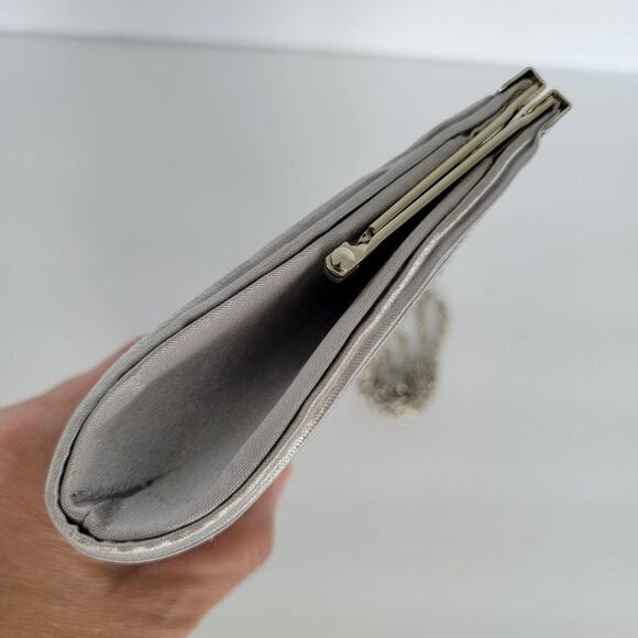 Charming Charlie Silver Ruched Satin Clutch Formal Jeweled Evening Bag - Picture 12 of 12